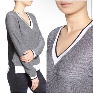 Rag & Bone Colorblock Cotton Blend Ainsley Knit V-Neck Sweater
